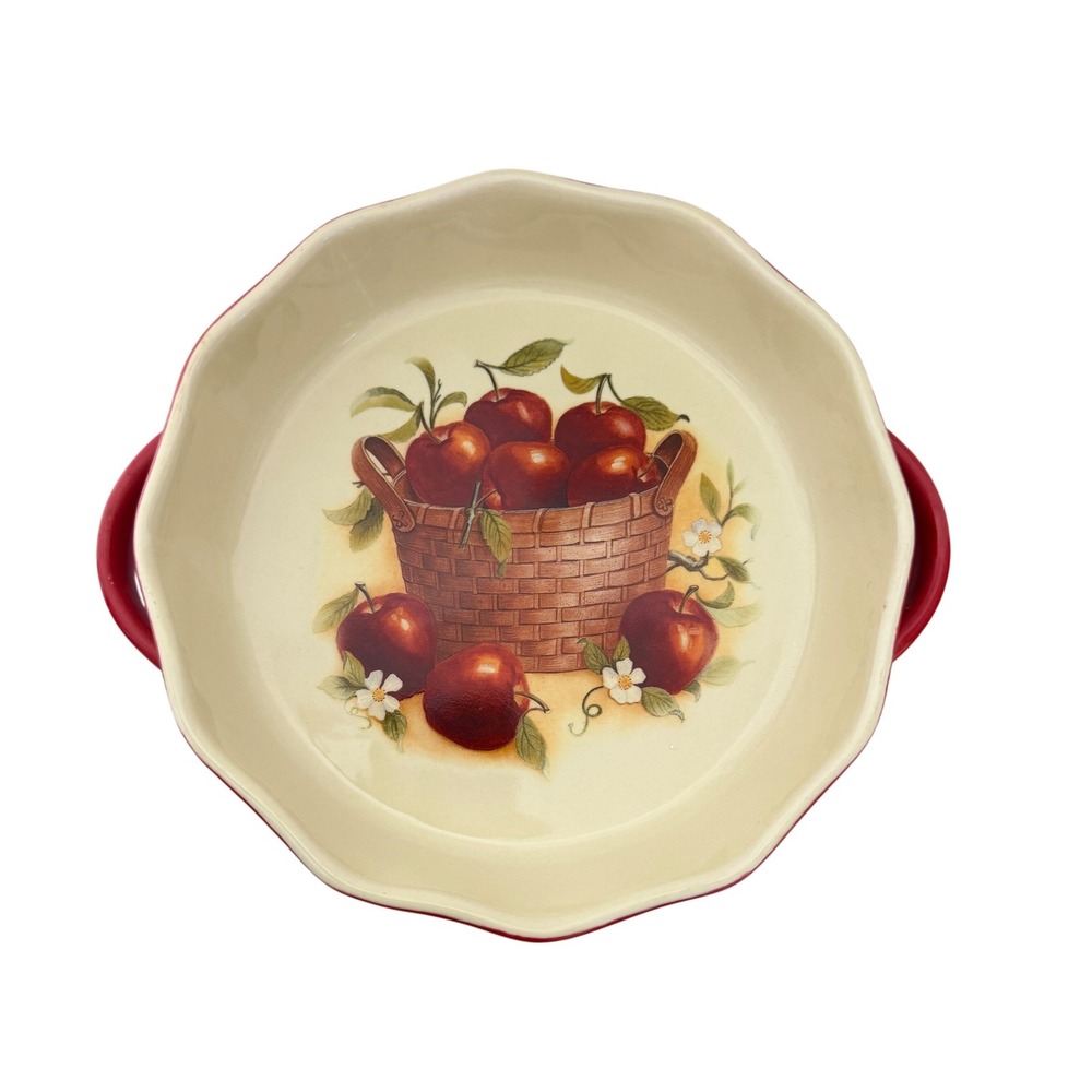 Huabo Apple Basket Pie Dish  9.5in Red Scalloped Ceramic Bakeware